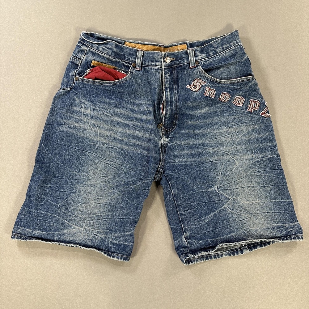 Snoop Dogg Shorts Mens 38 Blue Denim Bermuda Relaxed Fit Embroidered Hip Hop